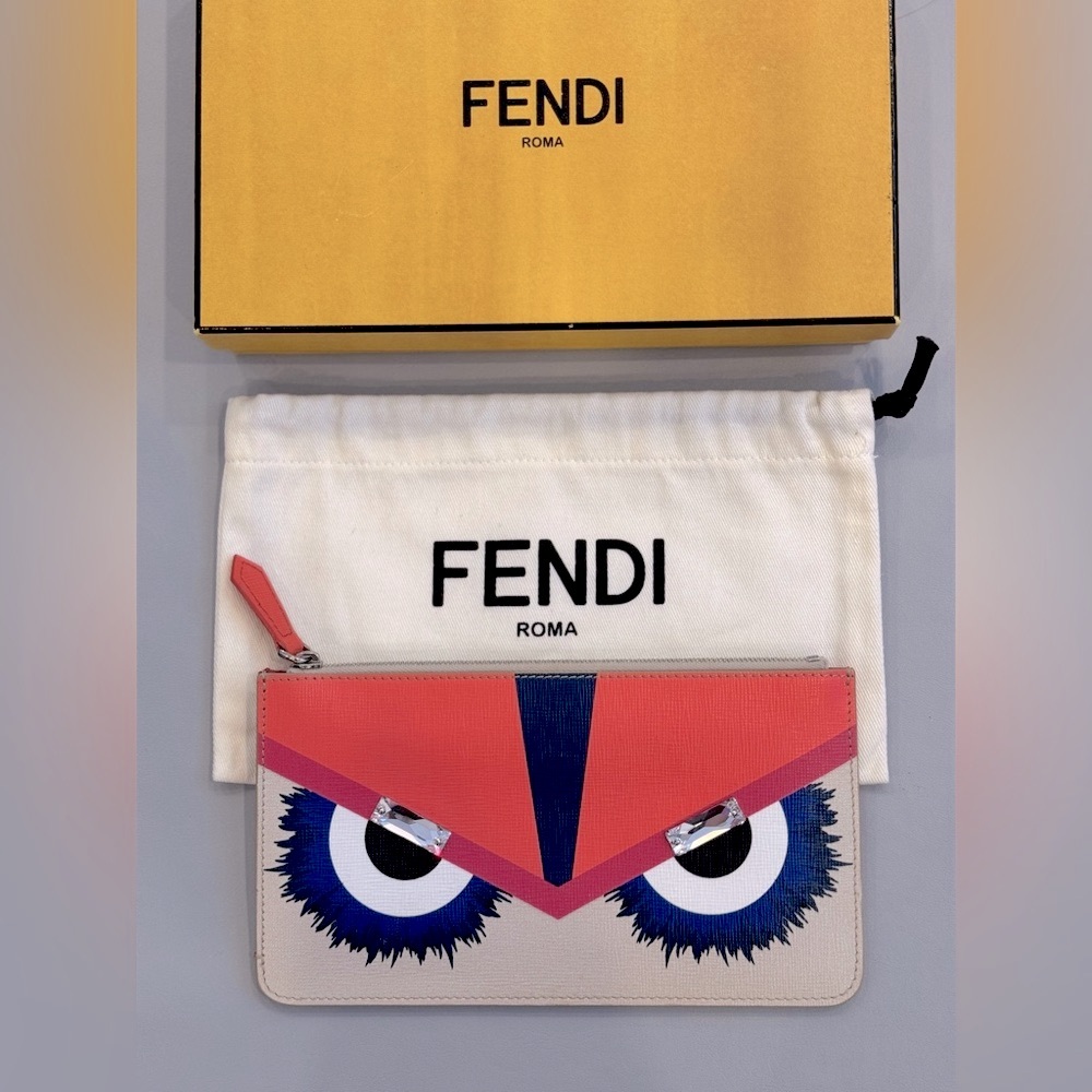 Fendi Vitello Elite Crystal Eye Monster Clutch (with Box, Dustbag & COA)